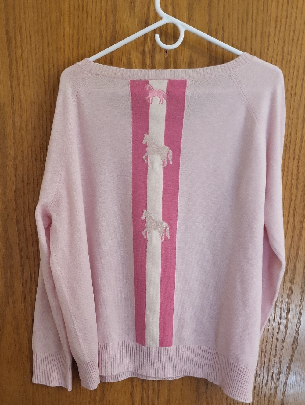 Pink Pony Brand Light Pink Women's Sweater with Pink Stripe & Horse Detail